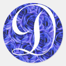 Monogram Letter D Blue Roses Sticker
