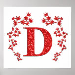 Monogram Letter D Red Leaves posters