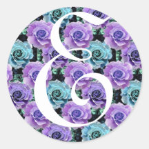 Monogram Letter E Blue Roses Sticker