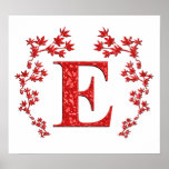 Monogram Letter E Red Leaves posters