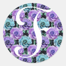 Monogram Letter F Blue Roses Sticker