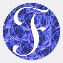 Monogram Letter F Blue Roses Sticker