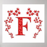 Monogram Letter F Red Leaves posters