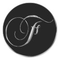 Monogram Letter F Sliver On Black Wedding Seal stickers