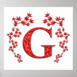 Monogram Letter G Red Leaves posters