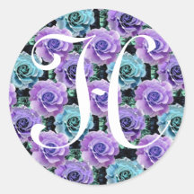 Monogram Letter H Blue Roses Sticker