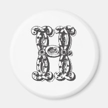 Monogram Letter H in Black Refrigerator Magnets