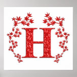 Monogram Letter H Red Leaves posters