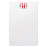 Monogram Letter H Red Leaves Stationery Paper