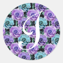 Monogram Letter I Blue Roses Sticker