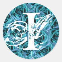 Monogram Letter I Blue Roses Sticker