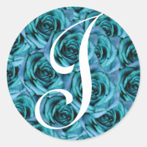 Monogram Letter J Blue Roses Sticker