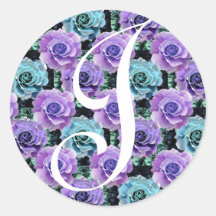 Monogram Letter J Blue Roses Sticker