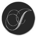 Monogram Letter J Sliver On Black Wedding Seal stickers