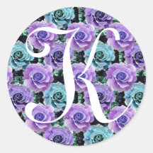 Monogram Letter K Blue Roses Sticker