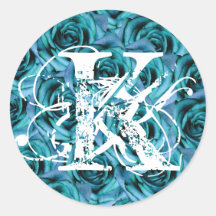 Monogram Letter K Blue Roses Sticker