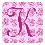 Monogram Letter K Pink Roses Sticker
