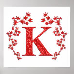 Monogram Letter K Red Leaves posters