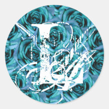 Monogram Letter L Blue Roses Sticker