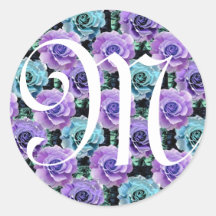 Monogram Letter L Blue Roses Sticker