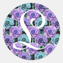 Monogram Letter L Blue Roses Sticker