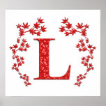Monogram Letter L Red Leaves posters