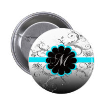 Monogram Letter M Blue Pinback Buttons