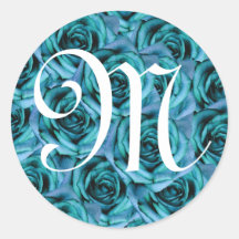 Monogram Letter M Blue Roses Sticker