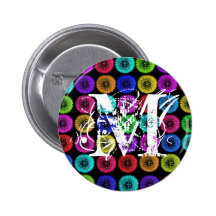 Monogram Letter M Multicolor Dandelions Button