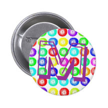 Monogram Letter M Multicolor Dandelions Button