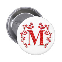 Monogram Letter M Red Leaves Button