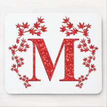 Monogram Letter M Red Leaves Mousepads