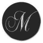 Monogram Letter M Sliver On Black Wedding Seal stickers