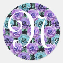 Monogram Letter N Blue Roses Sticker