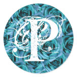 Monogram Letter P Blue Roses Sticker
