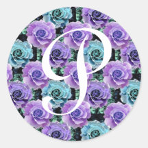 Monogram Letter P Blue Roses Sticker