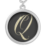 Monogram Letter Q initial Necklace Sterling Silver
