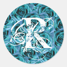 Monogram Letter R Blue Roses Sticker