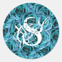 Monogram Letter S Blue Roses Sticker