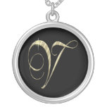 Monogram Letter V initial Necklace Sterling Silver