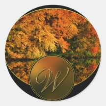 Monogram Letter W Fall Wedding Envelope Seals Round Sticker
