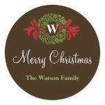 Monogram letter wreath Christmas holiday gift tag
