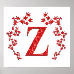 Monogram Letter Z Red Leaves posters