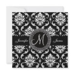 Monogram M Damask Black Wedding Invitations