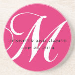 Monogram M Pink White Wedding Favour Coasters
