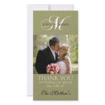 Monogram M Wedding Thank You Photo Cards Green