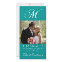 Monogram M Wedding Thank You Photo Cards Turquoise
