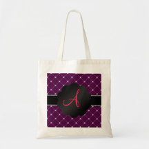 Monogram Maroon diamonds Tote Bags