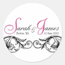 Monogram Names Date Place Wedding Stickers