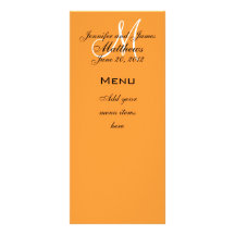 Monogram Names Date Wedding Menu Cards Orange Rack Card Template